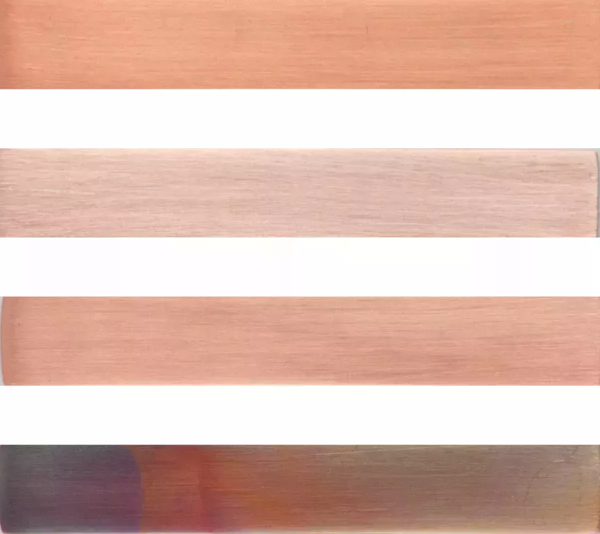 Fyra olika korroderade kopparband