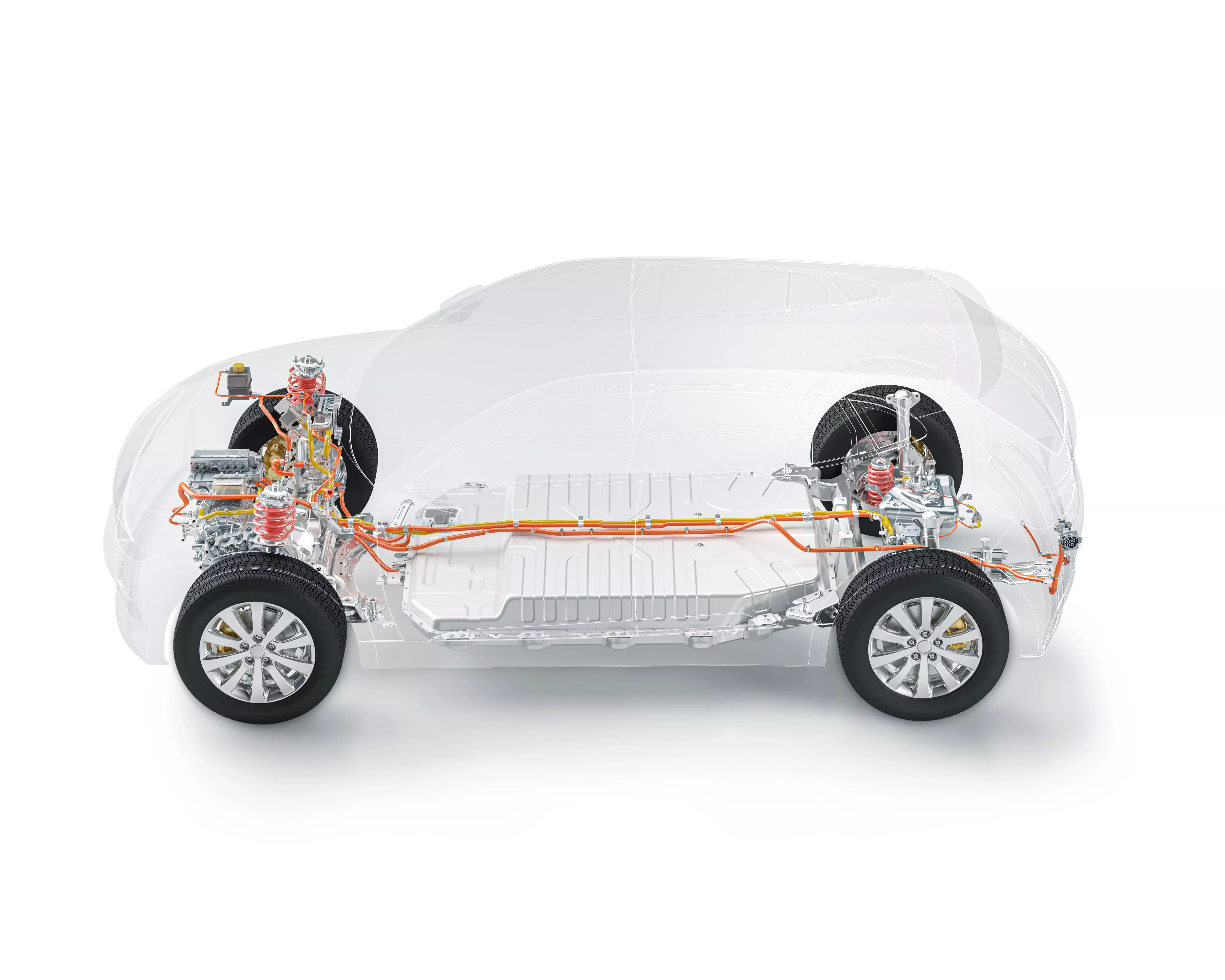 Bil med vy över interiörkomponenter och däck