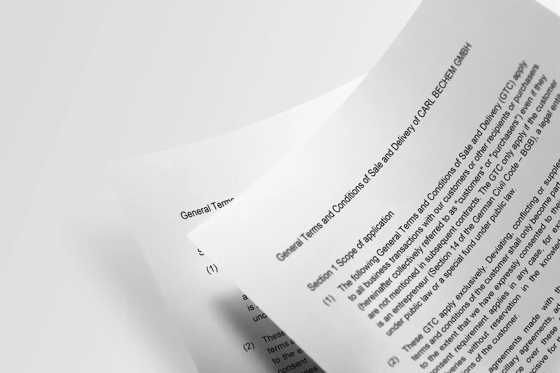 Två blad med kontraktshandlingar