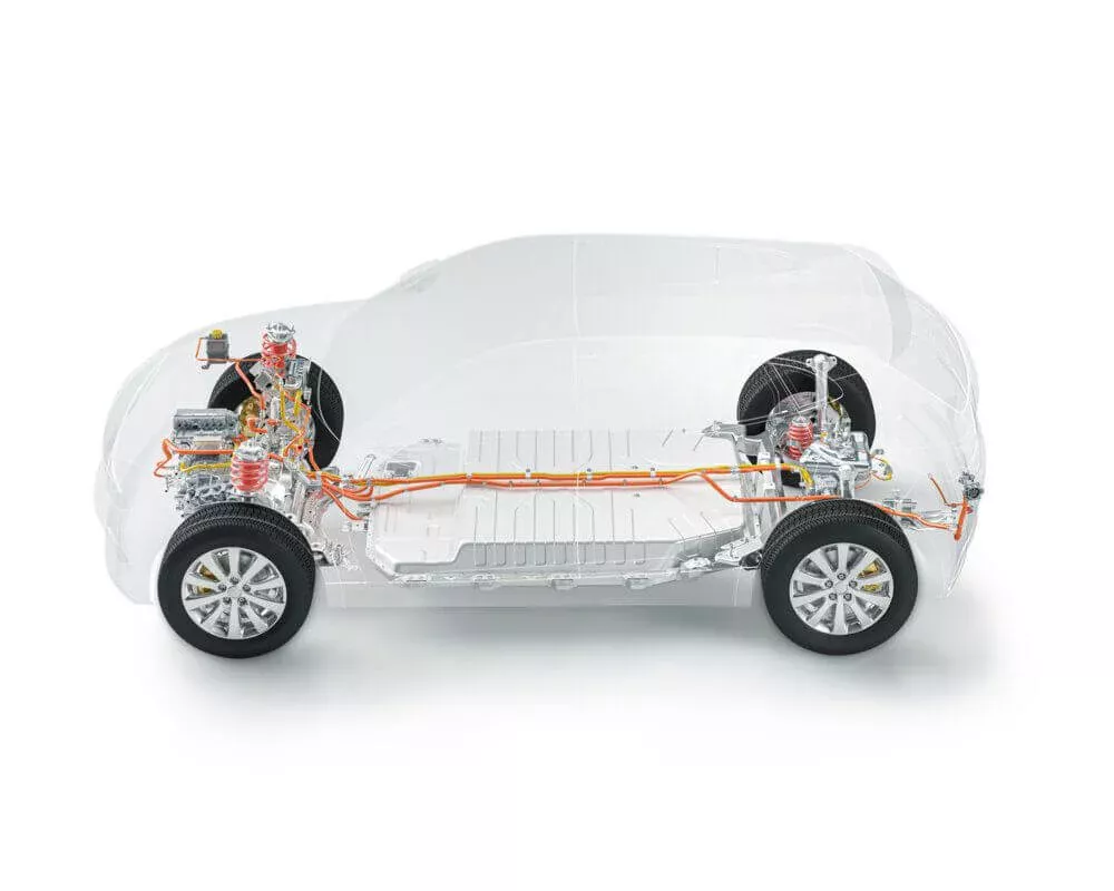 Bil med vy över interiörkomponenter och däck